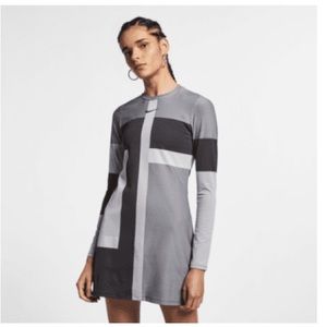 Nike sz sm Sportswear Tech Knit Women's Long-Sleeve Dress in Oil Grey/Vast Grey